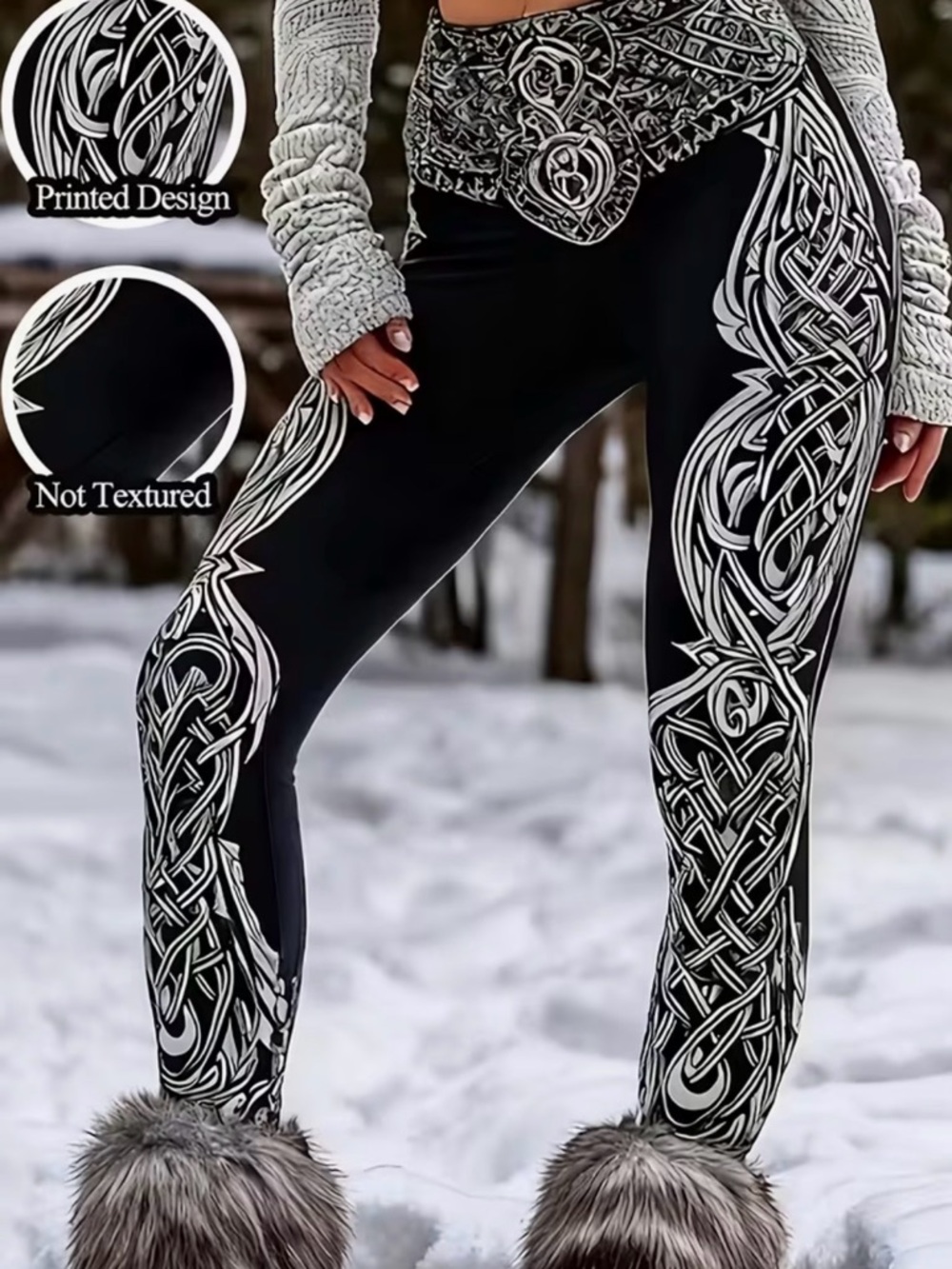 Celtic-Print High-Rise Black Leggings